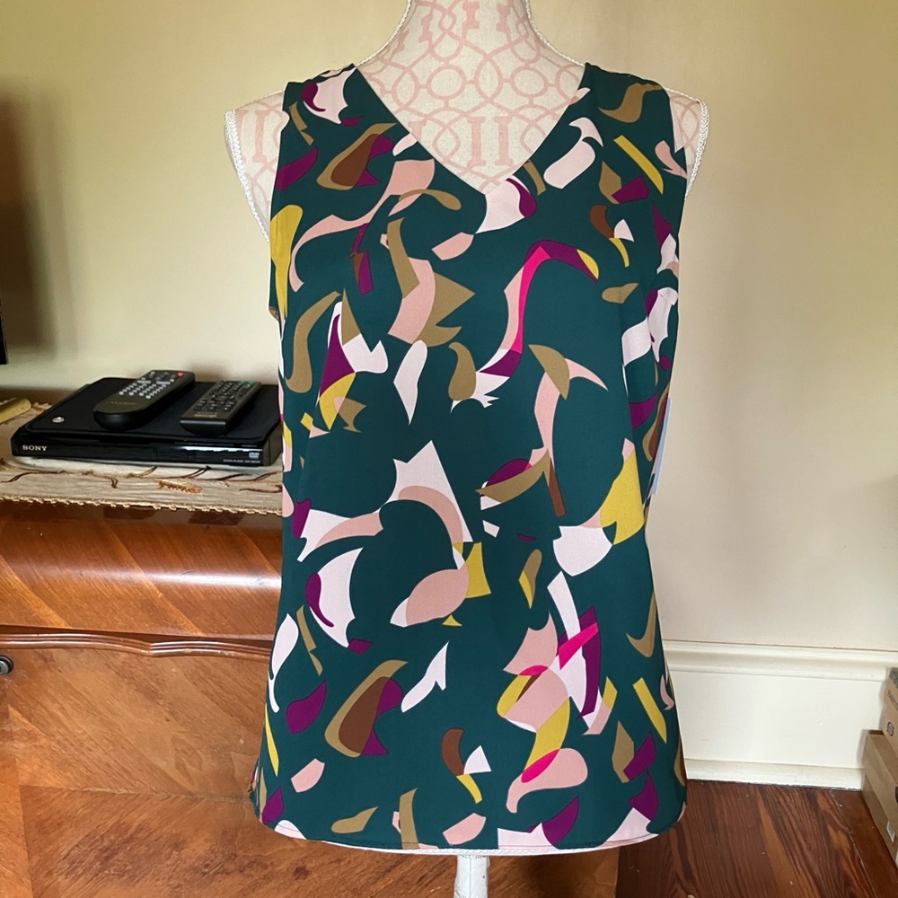 Nine West Pink and Yellow Fitted Tank Top